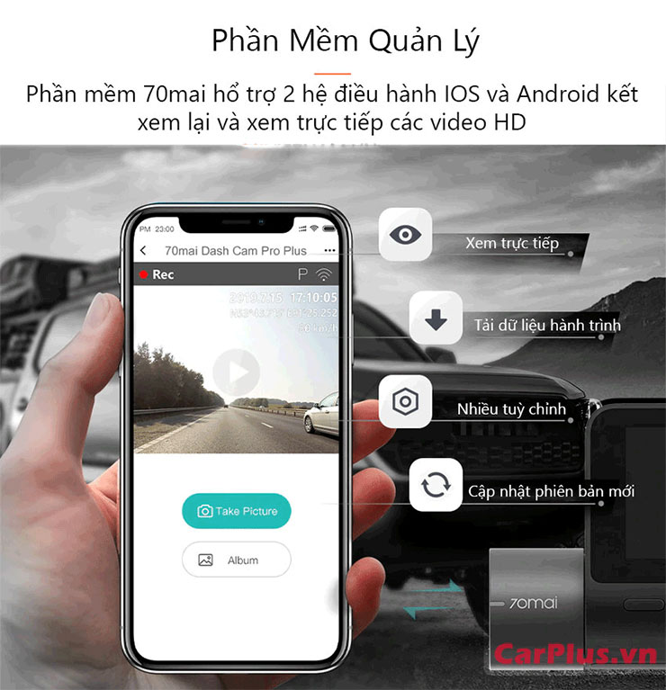 camera 70mai lite kết nối wifi quản lí trên app