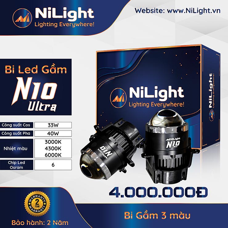 Thông số Kỹ thuật Bi Gầm Led 3 màu NiLight N10 Ultra