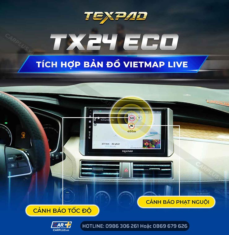 Màn hình android TexPad TX24 Eco cảnh báo giao thông