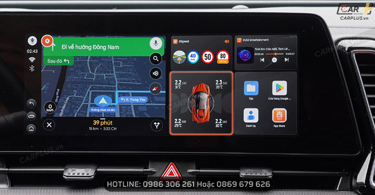 Android Box Icar Elliview D5 Premium hiển thị cảnh báo áp suất lốp