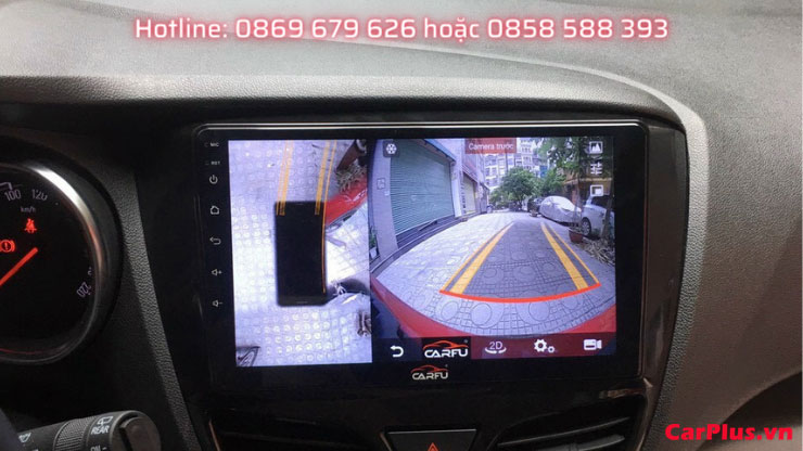 màn hình dvd android liền camera 360 carfu hiển thị đánh lái