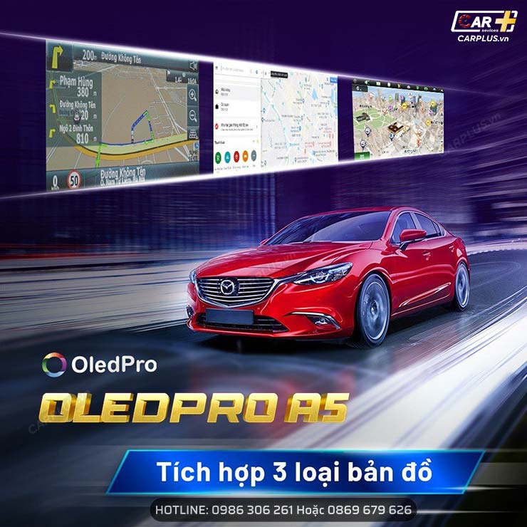 Dẫn đường 3 bản đồ, cảnh báo tốc độ trên màn hình Android OledPro A5 Platinum
